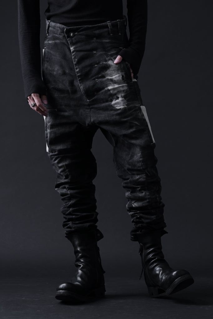 BORIS BIDJAN SABERI DROP CROTCH PANTS / STONE WASHED & USED EFFECT & BODY MOLDED "P24-F1603K"