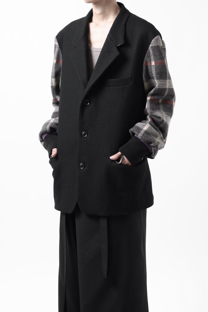 Y's BANG ON! No.176 2-STEP RIB JACKET / WOOL MELTON SMOOTH + CHECKED JACQUARD