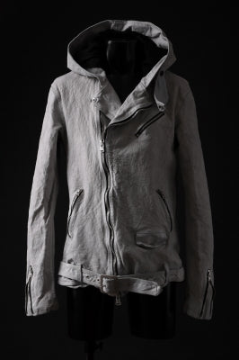 ISAMU KATAYAMA BACKLASH HOODED RIDERS JACKET / NATURAL DYED - GARMENT WASHED JP CALF 