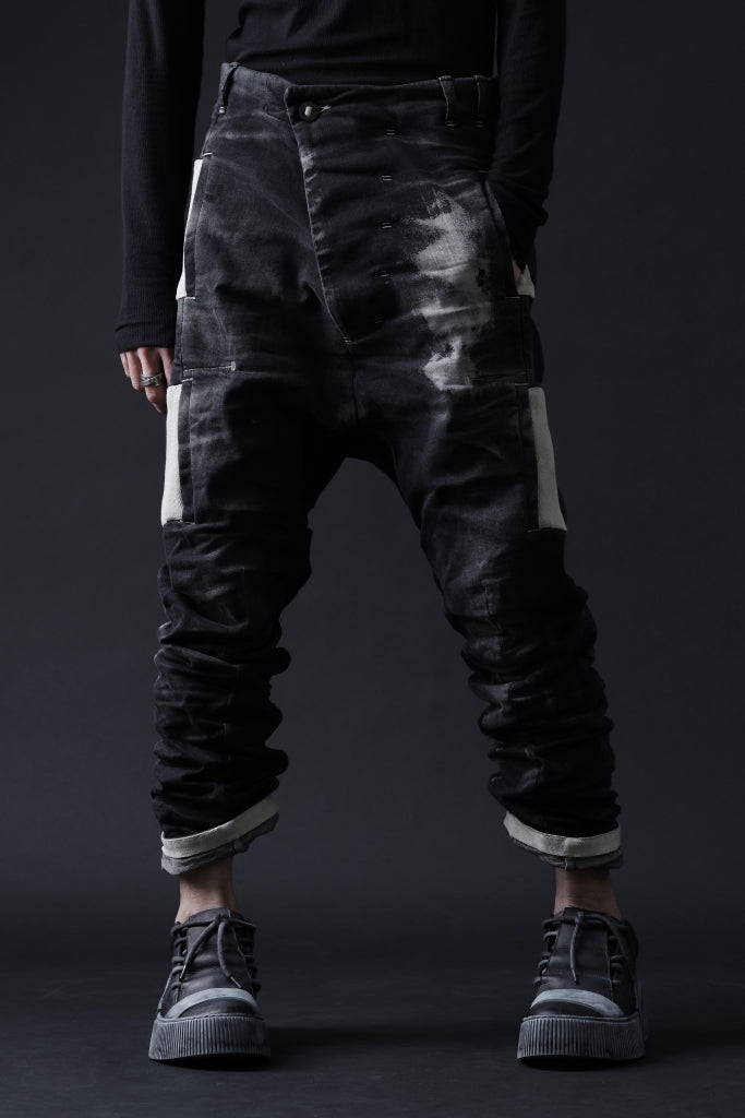 BORIS BIDJAN SABERI DROP CROTCH PANTS / STONE WASHED & USED EFFECT & BODY MOLDED "P24-F1603K"