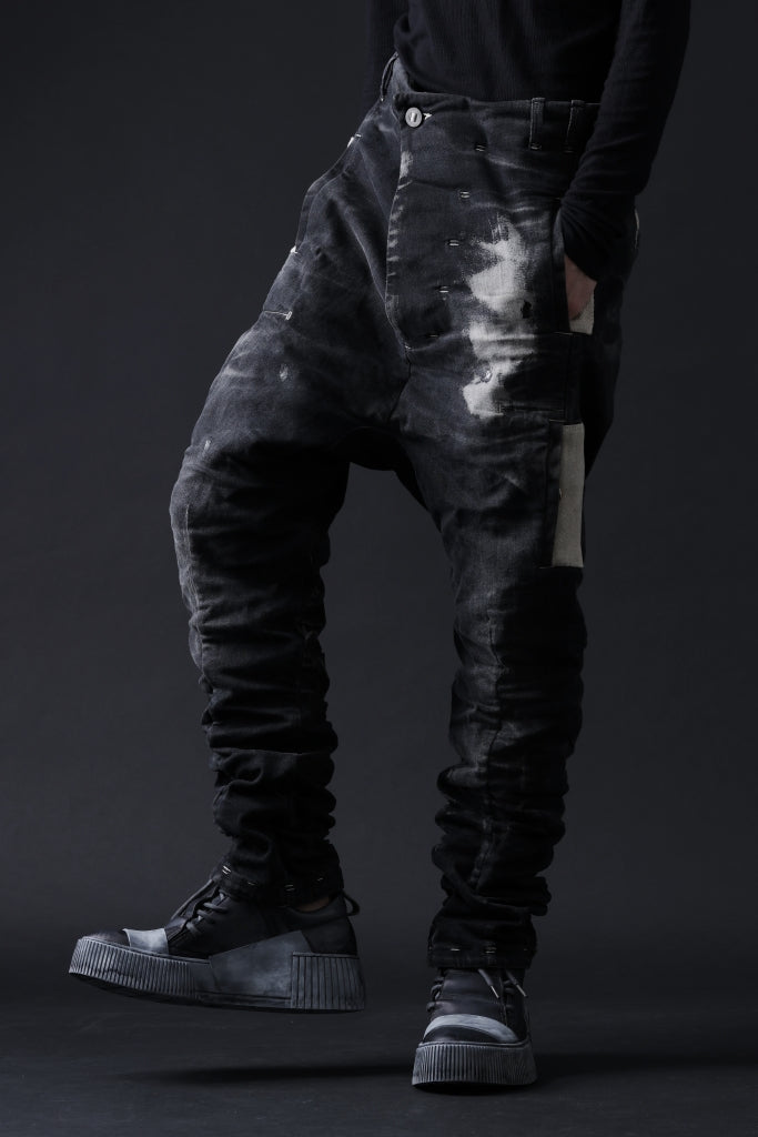 BORIS BIDJAN SABERI DROP CROTCH PANTS / STONE WASHED & USED EFFECT & BODY MOLDED "P24-F1603K"