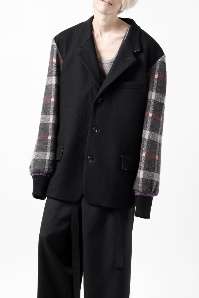 Y's BANG ON! No.176 2-STEP RIB JACKET / WOOL MELTON SMOOTH + CHECKED JACQUARD