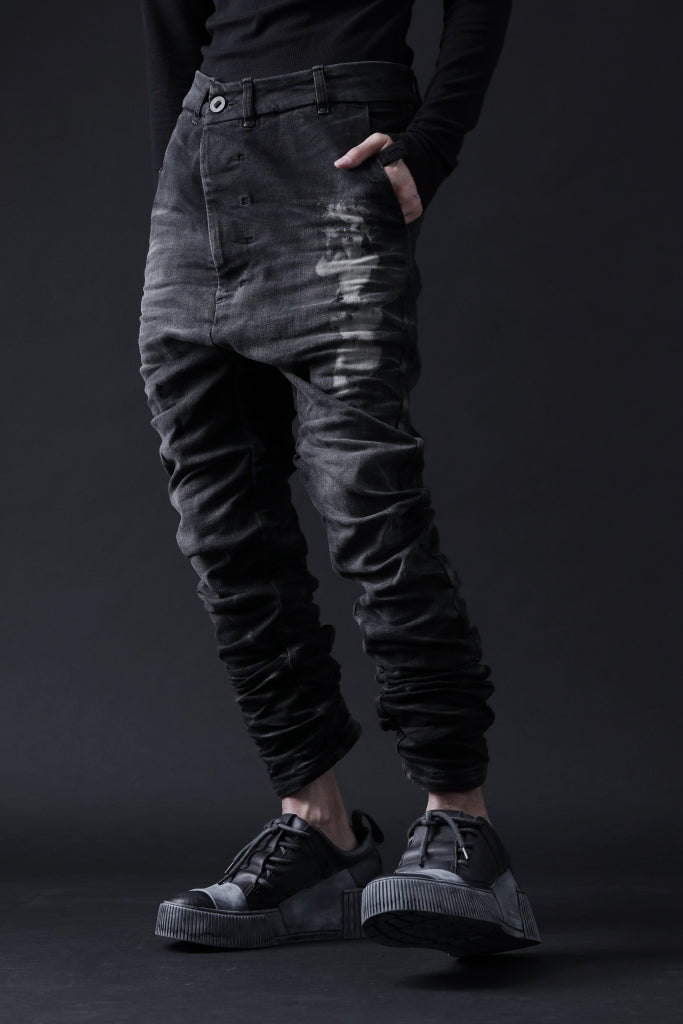 BORIS BIDJAN SABERI DROP CROTCH SLIM PANTS / STONE WASHED & USED EFFECT & BODY MOLDED "P23-F1603K"