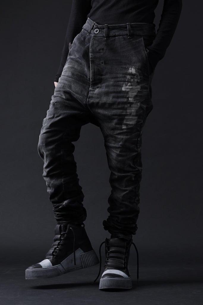 BORIS BIDJAN SABERI DROP CROTCH SLIM PANTS / STONE WASHED & USED EFFECT & BODY MOLDED "P23-F1603K"