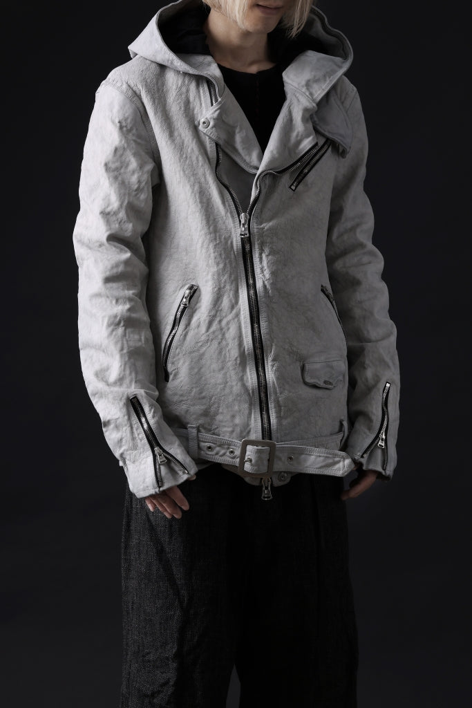 ISAMU KATAYAMA BACKLASH HOODED RIDERS JACKET / NATURAL DYED - GARMENT WASHED JP CALF 