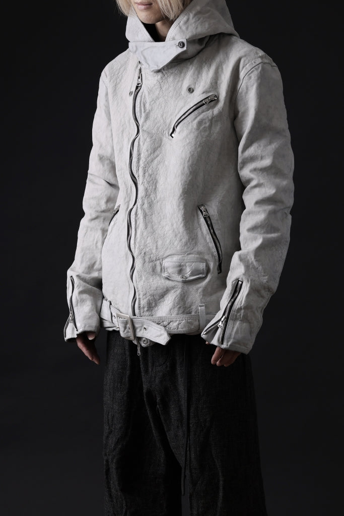 ISAMU KATAYAMA BACKLASH HOODED RIDERS JACKET / NATURAL DYED - GARMENT WASHED JP CALF 