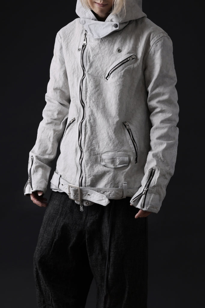 ISAMU KATAYAMA BACKLASH HOODED RIDERS JACKET / NATURAL DYED - GARMENT WASHED JP CALF 