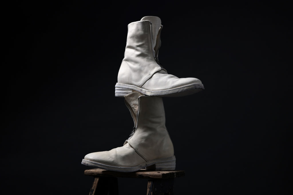 incarnation HORSE WHITE LEATHER FRONT ZIP BOOTS FZ-1 / DIRTY OIL WASHED