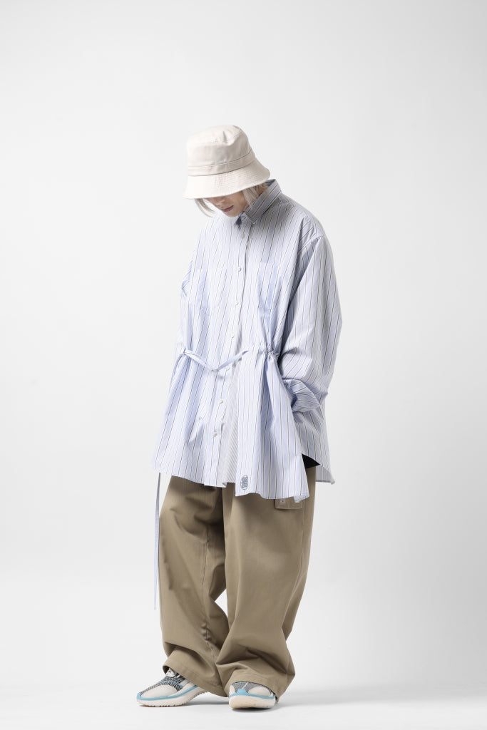 [ Shirt ] FACETASM ASSYMETRICAL BELTED STRIPE SHIRT Price / ￥38,500 - (in tax) Foreign Price / ≒ $299.00 or €277,95 Size / 05 (*Wearing;05) Color / Blue×White Material / Cotton