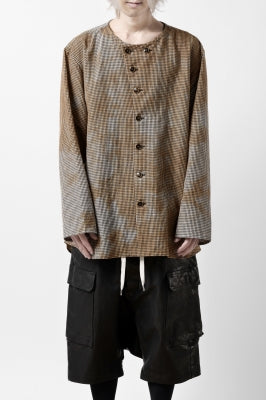 YUTA MATSUOKA exclusive round neck shirt / mottled dyeing dead stock woven