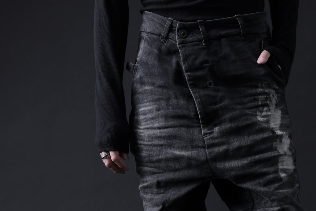 BORIS BIDJAN SABERI DROP CROTCH SLIM PANTS / STONE WASHED & USED EFFECT & BODY MOLDED "P23-F1603K"