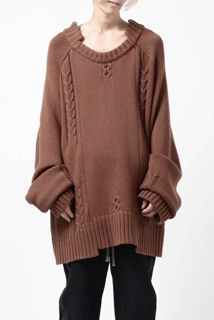 A.F ARTEFACT LOWGAUGE CABLE KNIT PULLOVER IRREGULAR-HEM