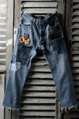 CHANGES VINTAGE REMAKE PATCHWORK DENIM TAPERED PANTS / VINTAGE DENIM_A