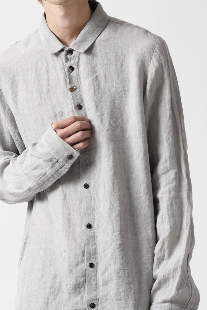 _vital button fly front shirt / sumi dyed organic linen