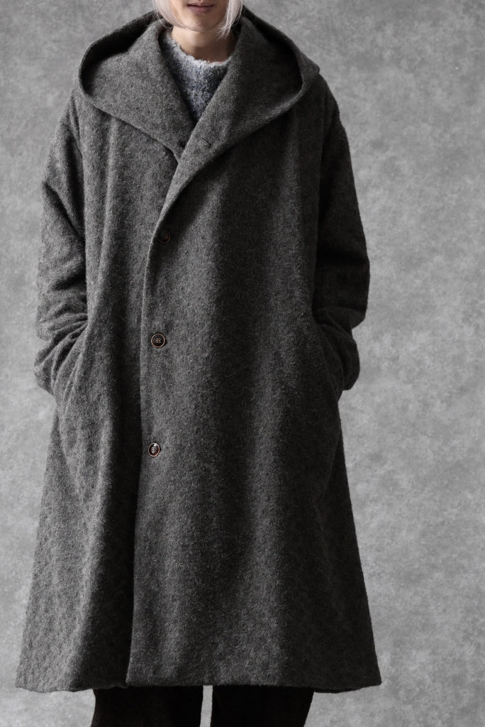 YUTA MATSUOKA wrap hooded coat / quill texture wool