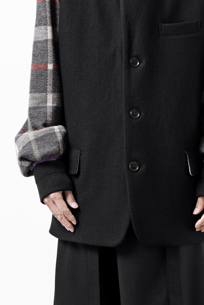 Y's BANG ON! No.176 2-STEP RIB JACKET / WOOL MELTON SMOOTH + CHECKED JACQUARD