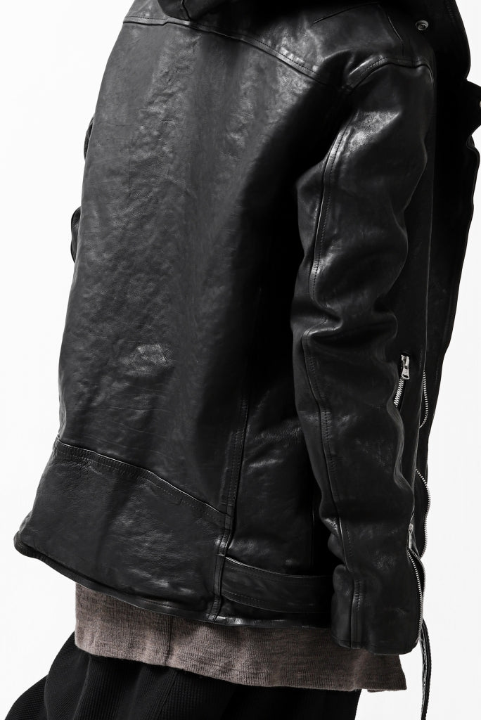 ISAMU KATAYAMA BACKLASH HOODED RIDERS JACKET / JP-CALF OBJECT DYED