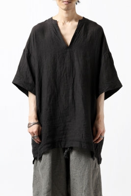 _vital exclusive collarless pullover shirt / linen-Plaid