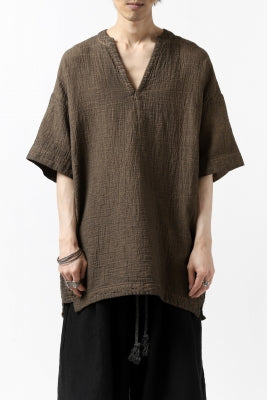 _vital exclusive collarless pullover shirt / persimmon dyed linen