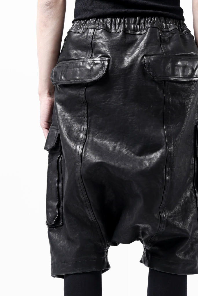 ISAMU KATAYAMA BACKLASH MARYAM LEATHER SARROUEL SHORTS / GARMENT DYED - ITALY KIP