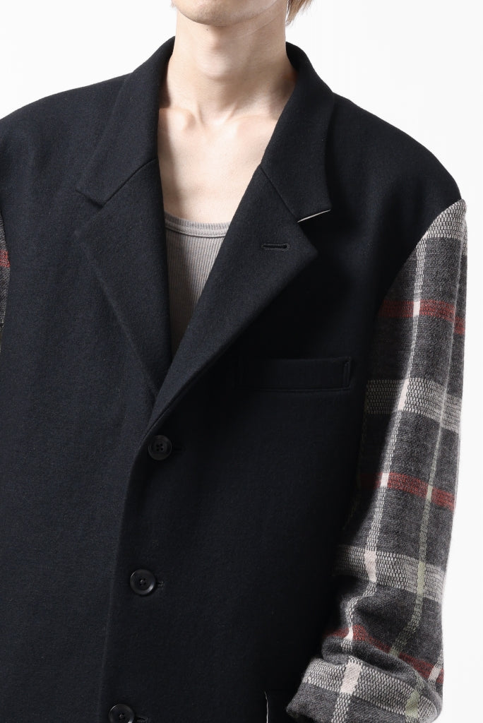 Y's BANG ON! No.176 2-STEP RIB JACKET / WOOL MELTON SMOOTH + CHECKED JACQUARD