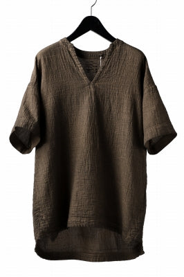 _vital exclusive collarless pullover shirt / persimmon dyed linen