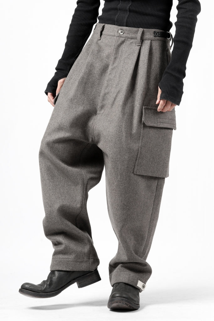 ISAMU KATAYAMA BACKLASH LOW CROTCH CARGO PANTS / CASHMERE WOOL MELTON