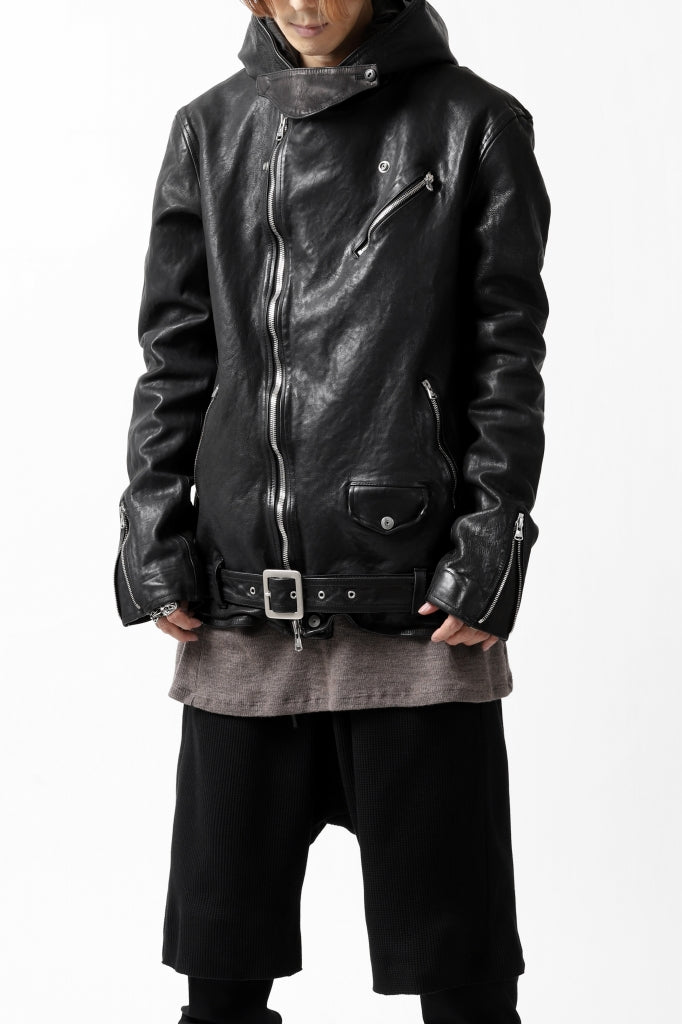 ISAMU KATAYAMA BACKLASH HOODED RIDERS JACKET / JP-CALF OBJECT DYED