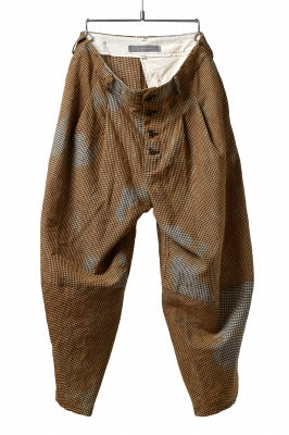 YUTA MATSUOKA 2 tucks wide taper cropped pants / mottled dyeing dead stock woven