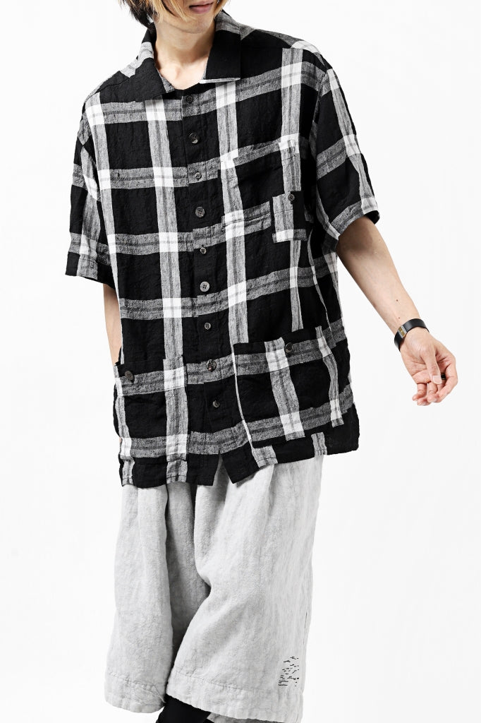 _vital short sleeve coverall shirt / linen-plaid