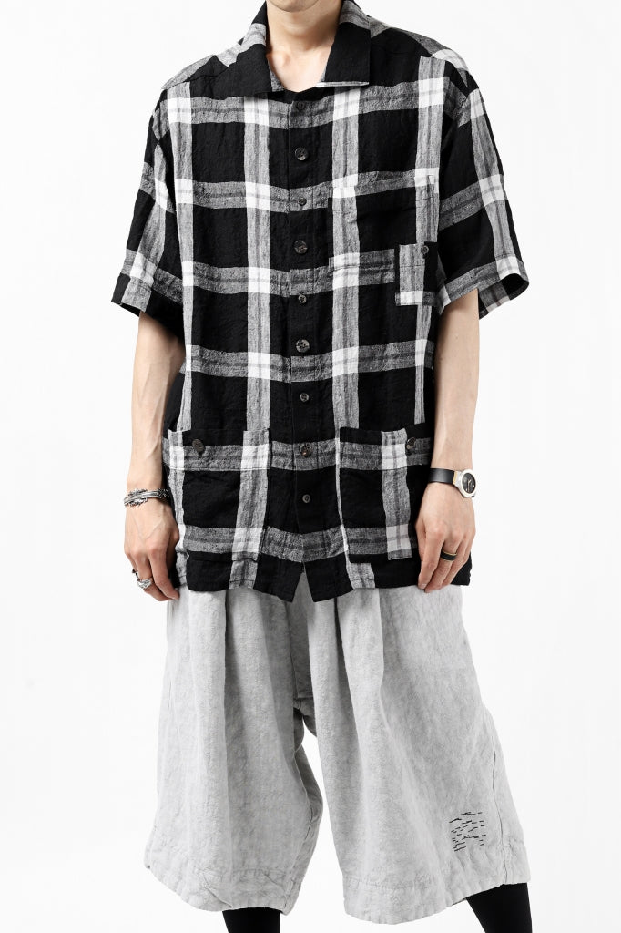 _vital short sleeve coverall shirt / linen-plaid