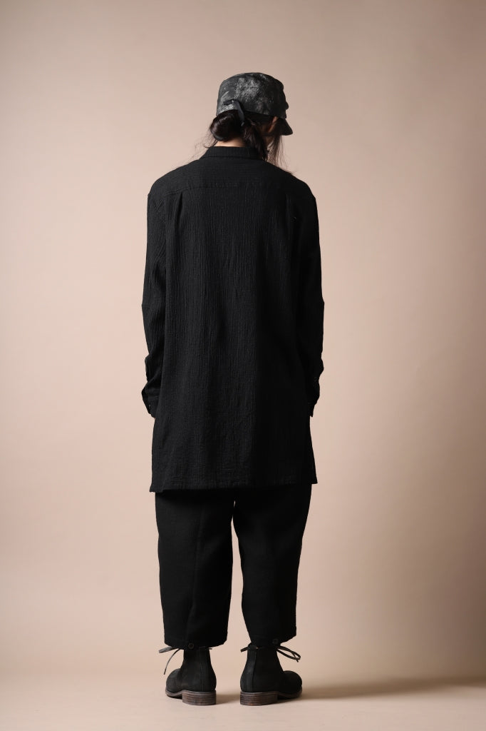 [ Shirt ] forme d'expression Long Wool Shirt with Pocket Price / ￥91,300 - (in tax) Size / M,L (*Fitting;M) Color / Black Material / Plain Weave (Cotton)  [ Pants ] Aleksandr Manamis Slit Cropped Pant with Suspender Price / ￥141,900 - (in tax) Size / Ⅱ (*Fitting;Ⅱ) Color / Black Material / Woven (Wool,Cotton,Linen)  [ Shoes ] DIMISSIANOS & MILLER chukka boot / culatta reverse matte Price / ￥132,000 - (in tax) Size / 41,42 Color / Black Material / Culatta Reverse Matte (Horse Leather)  [ Cap ] forme d'expression Cadet Cap Price / ￥23,100 - (in tax) Size / L (*Fitting;L) Color / Carbon Material / Woven (Ramie,Linen)