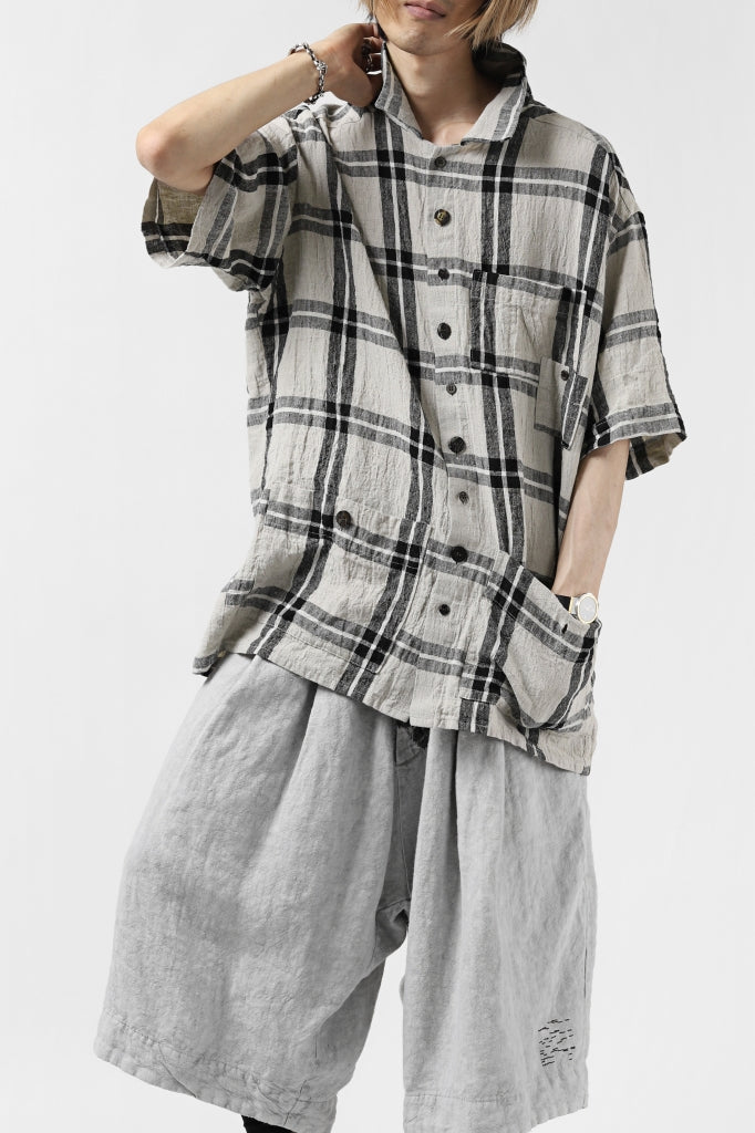 _vital short sleeve coverall shirt / linen-plaid 