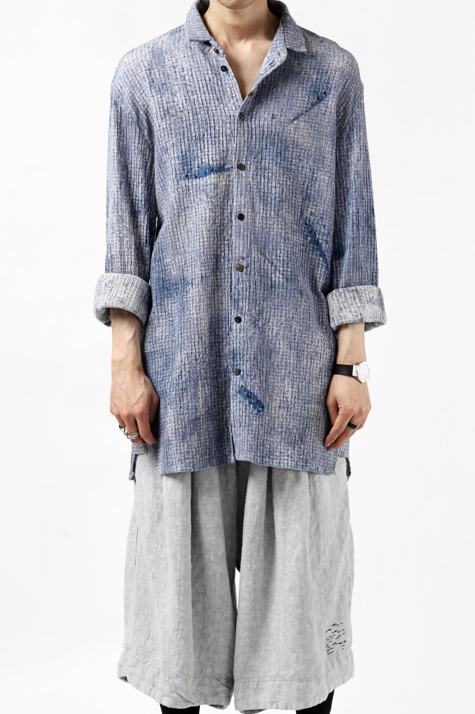  _vital button fly linen shirt / kasuri print