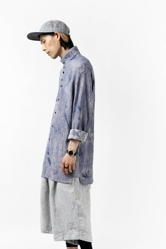 _vital button fly linen shirt / kasuri print (BLUE)