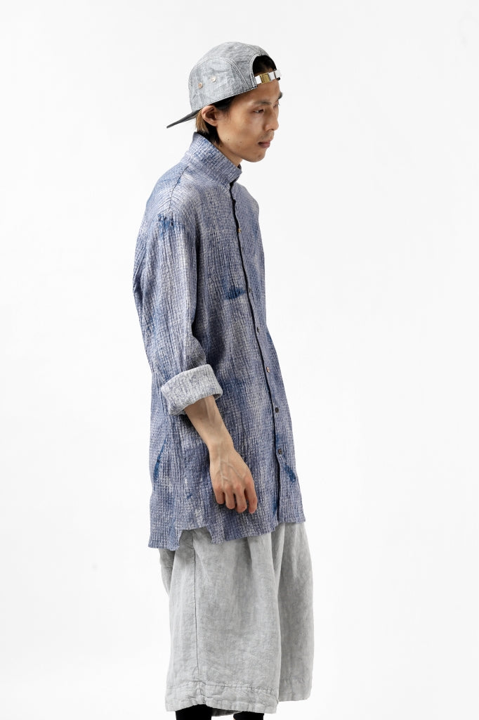 _vital button fly linen shirt / kasuri print (BLUE)