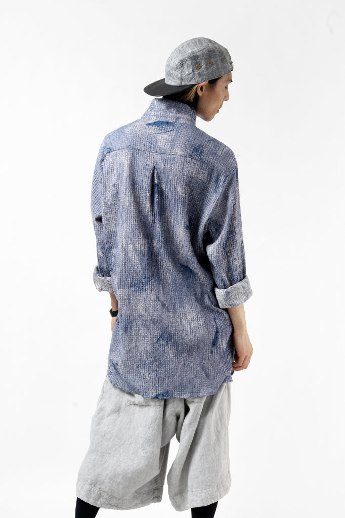 _vital button fly linen shirt / kasuri print (BLUE)