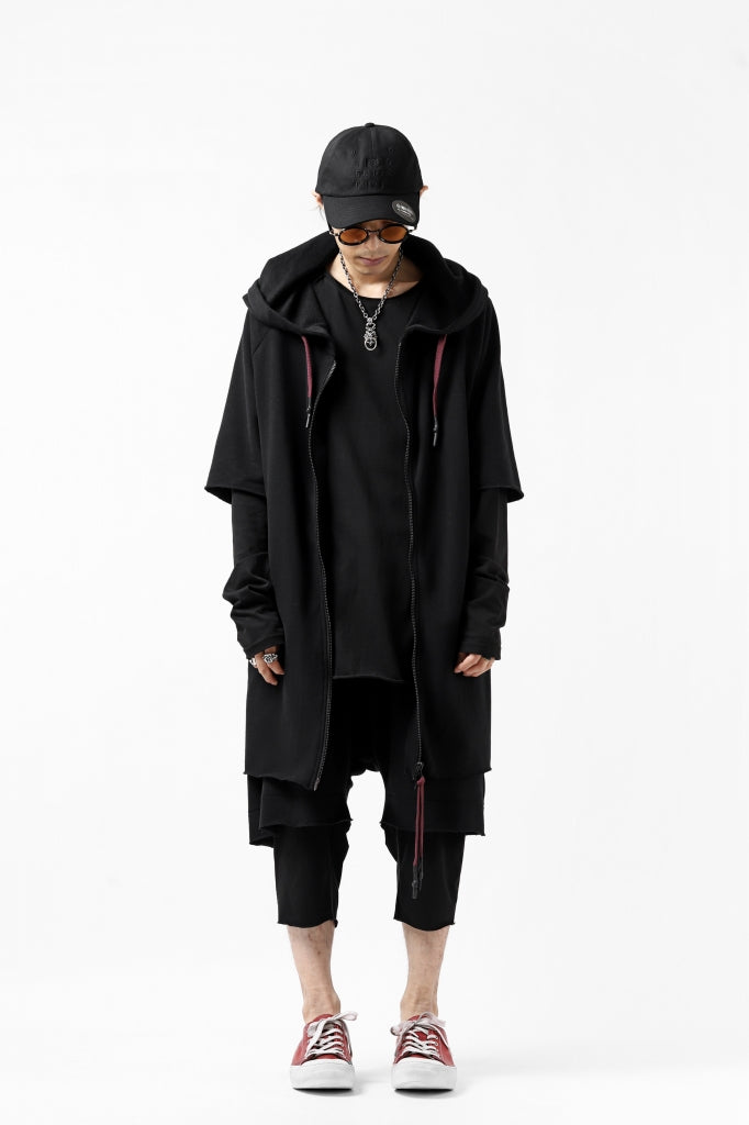 FIRST AID TO THE INJURED HOODY LAYERED SLEEVE ZIP PARKA / FRENCH TERRY + JERSEY