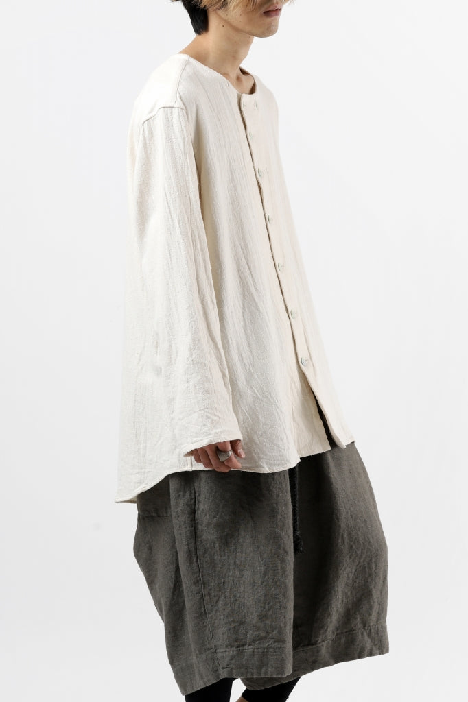 YUTA MATSUOKA round neck fly front shirts / cotton silk nep viera (white)