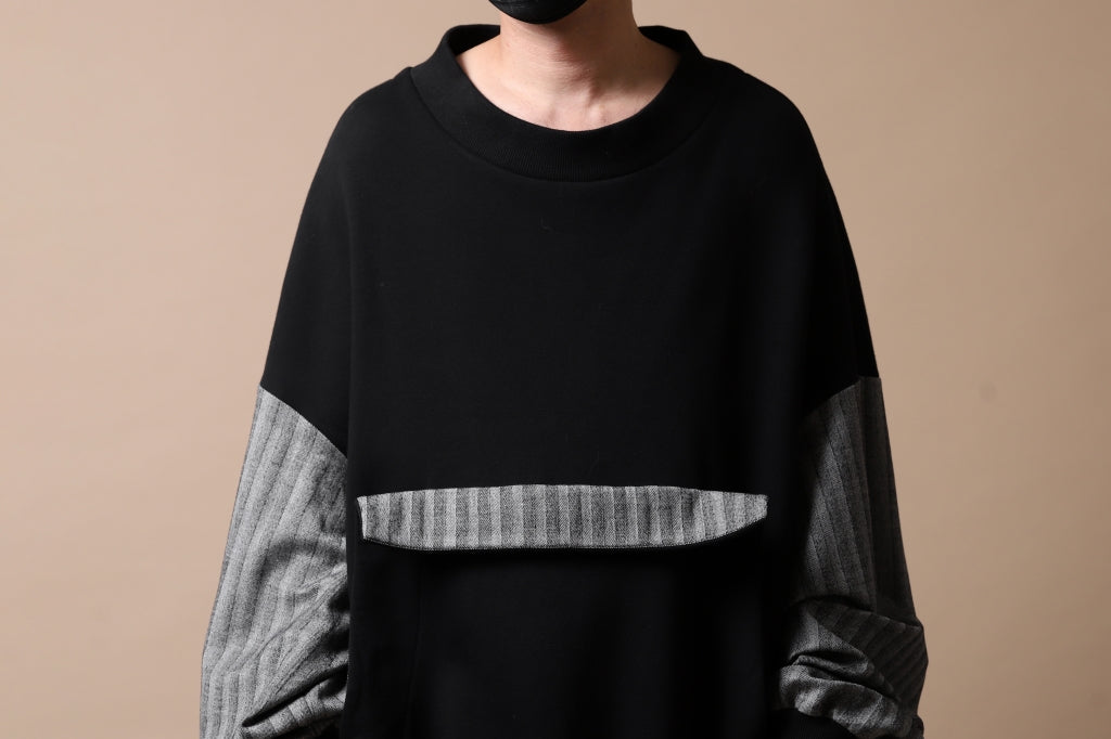 [ Sweater ] SOSNOVSKA exclusive ABSTRACT COMBINATION SWEAT SHIRT Price / ￥83,600 - (in tax) Size / S,M (*Fitting;M) Color / Black×Grey Stripe Material / Sweat,Woven (Cotton,Elastane+Wool Elastane) 