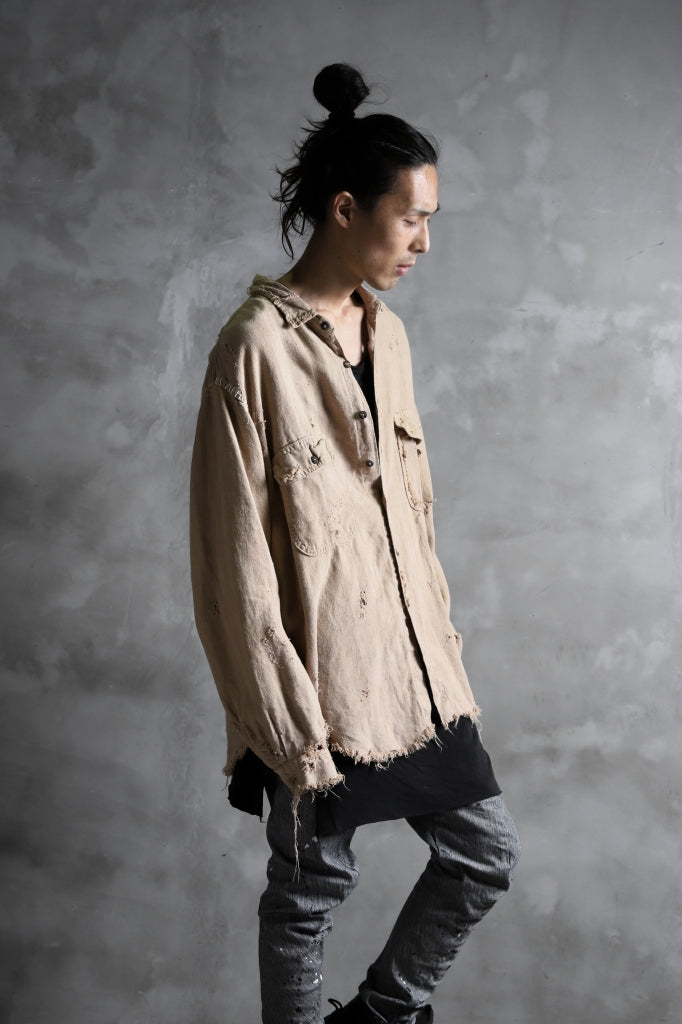 RESURRECTION HANDMADE vintage damage linen work shirt 