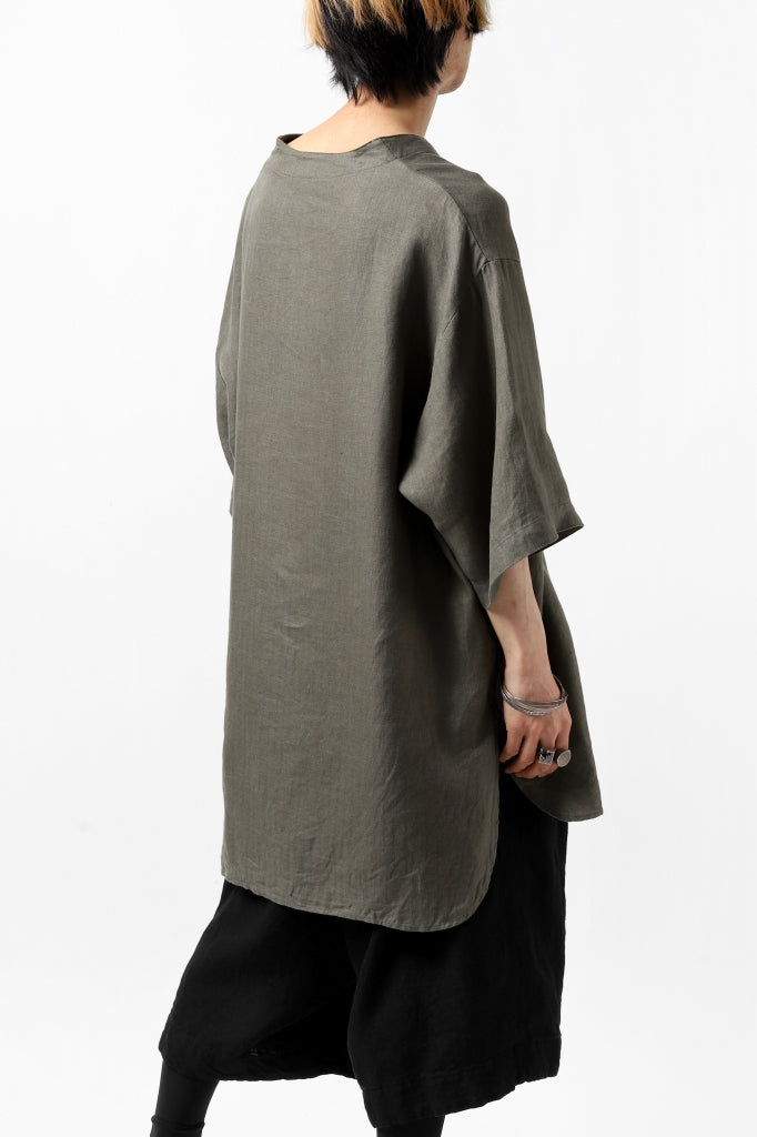 COLINA KEY NECK PULLOVER SHIRT / HERRINGBONE LINEN