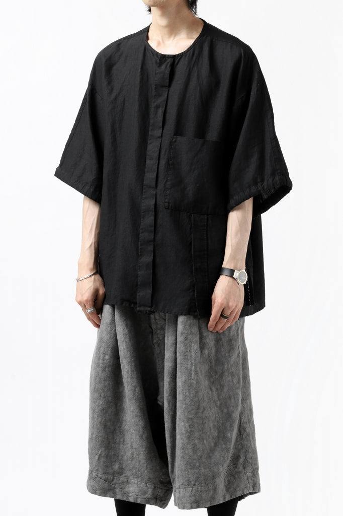 KAZUYUKI KUMAGAI No Collar Shirt / High Density Herdmans x Broad Stretch *Garment Dyed