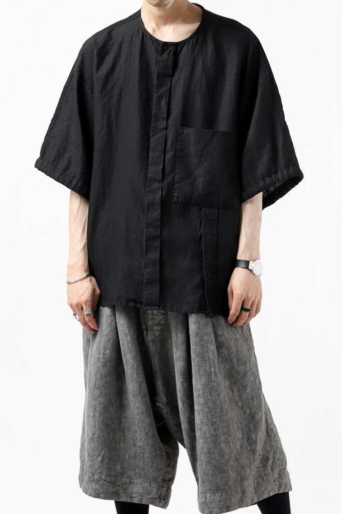 KAZUYUKI KUMAGAI No Collar Shirt / High Density Herdmans x Broad Stretch *Garment Dyed