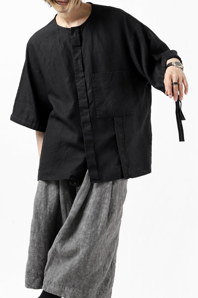 KAZUYUKI KUMAGAI No Collar Shirt / High Density Herdmans x Broad Stretch *Garment Dyed