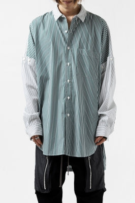 KAZUYUKI KUMAGAI Paneled Shirt Detachable-Detail [Stretch Stripe]