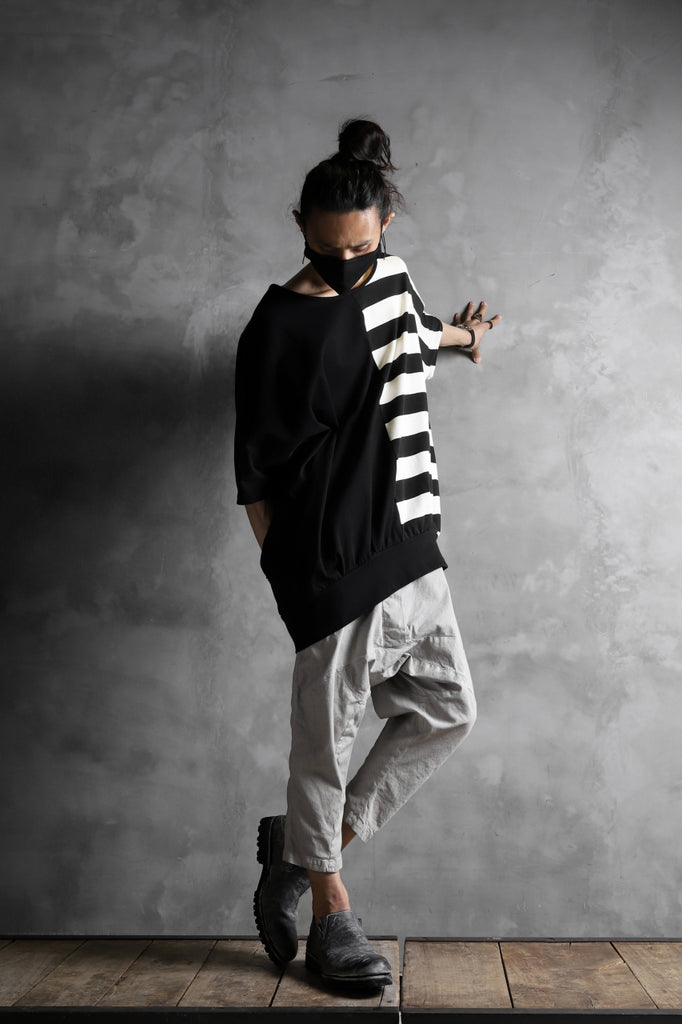 N/07 OVERFIT DOLMAN T-SHIRT / HORIZONTAL PANELED (BLACK×IVORY)