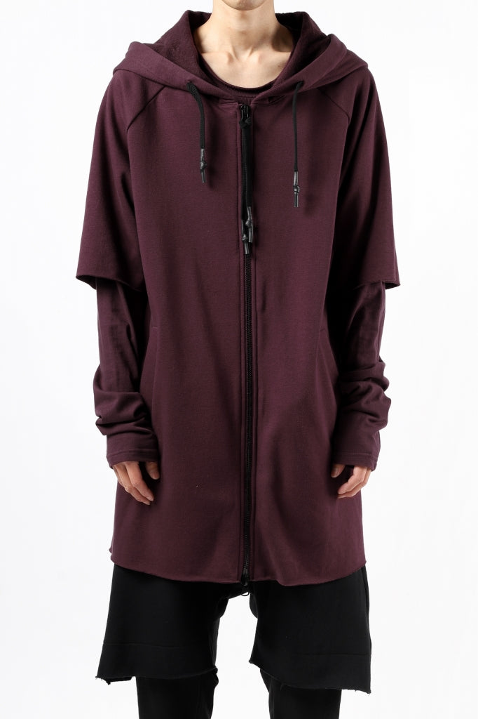 FIRST AID TO THE INJURED HOODY LAYERED SLEEVE ZIP PARKA / FRENCH TERRY + JERSEY