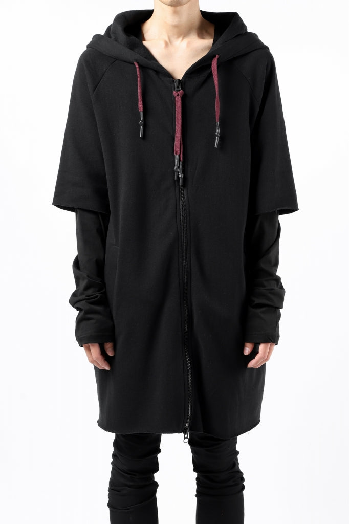 FIRST AID TO THE INJURED HOODY LAYERED SLEEVE ZIP PARKA / FRENCH TERRY + JERSEY