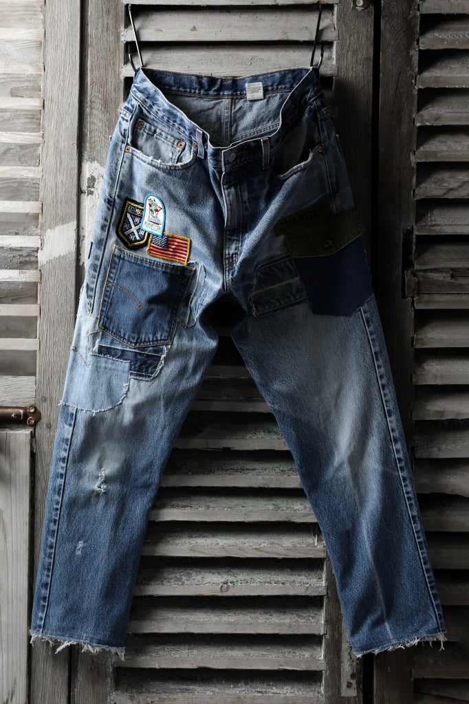 CHANGES VINTAGE REMAKE PATCHWORK DENIM TAPERED PANTS / VINTAGE DENI